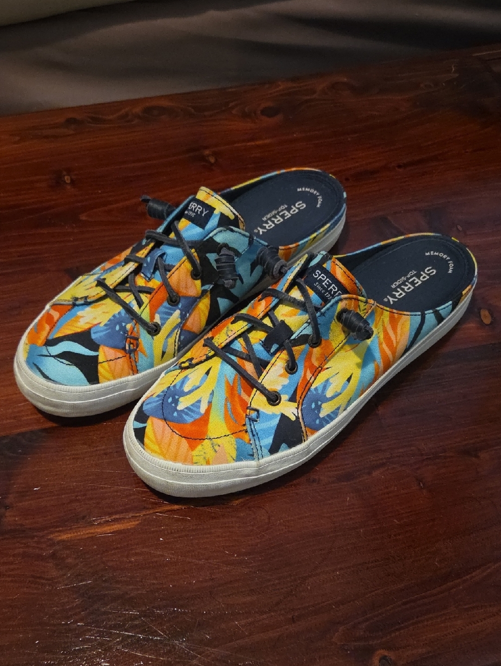 Sperry Floral Canvas Slip-On Sneakers - Blue, Orange & Yellow